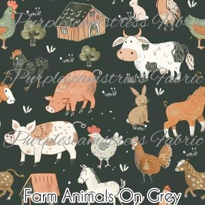 Farm Animals on Grey - Fabric