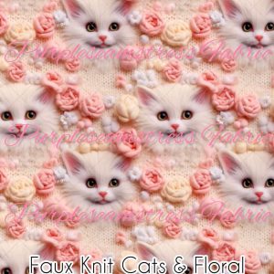 Faux Knit Cats & Floral - Fabric