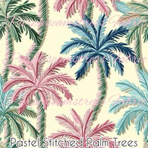 Pastel Stitched Palm Trees - Fabric