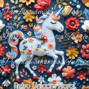 Retro Unicorn Floral - Fabric