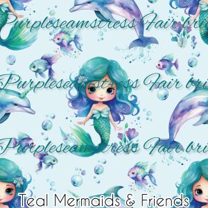 Teal Mermaids & Friends - Fabric