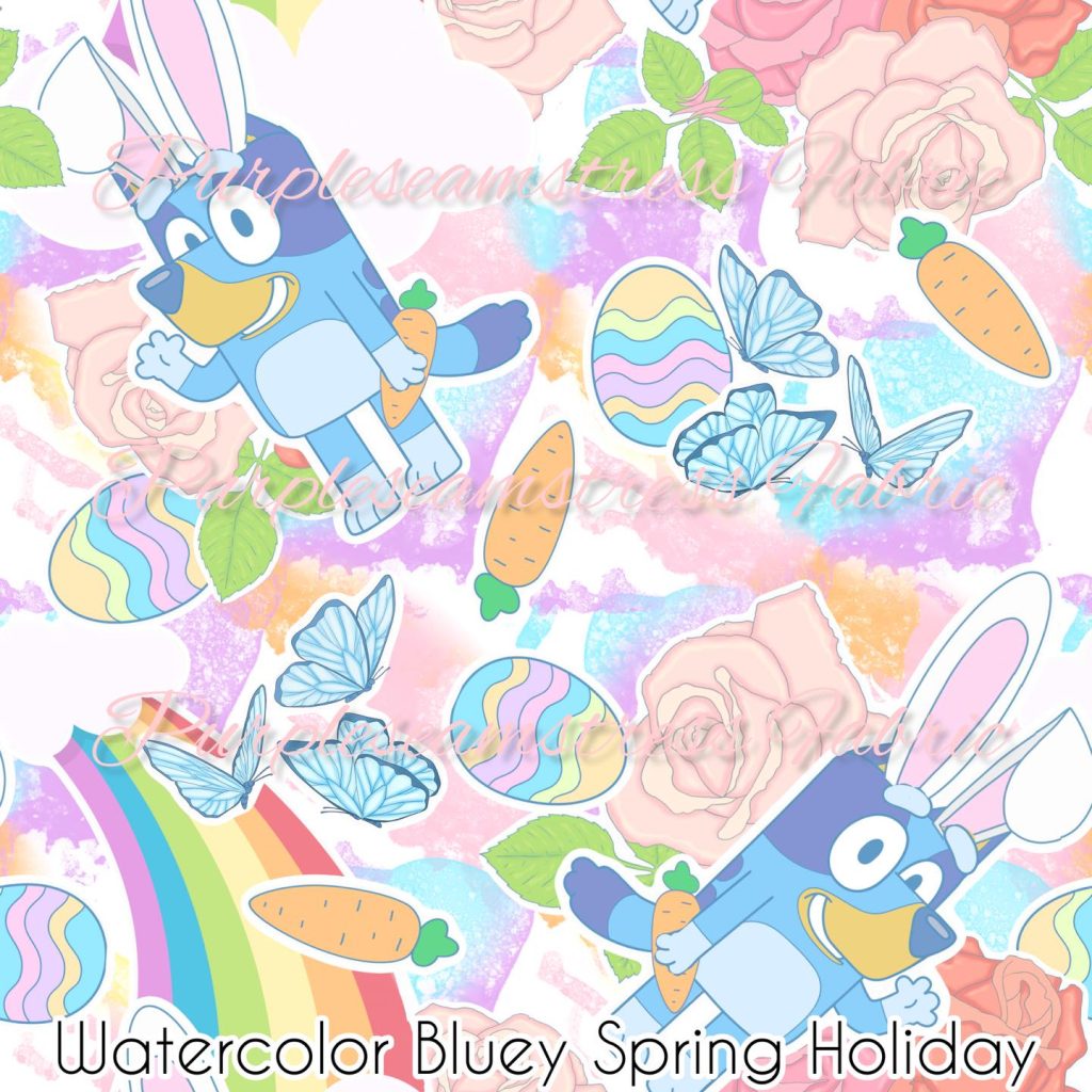 Watercolor Bluey Spring Holiday – Purpleseamstress Fabric