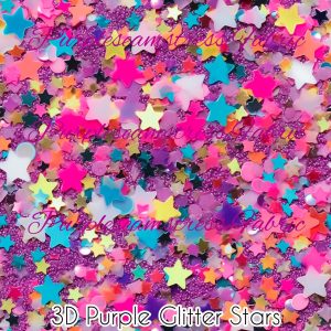 3D Purple Glitter Stars - Fabric