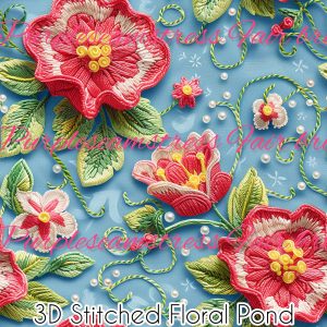 3D Stitched Floral Pond - Fabric