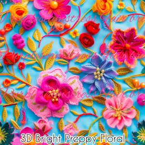 3D Bright Preppy Floral - Fabric