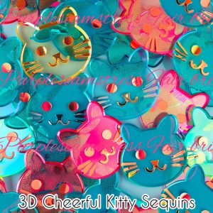 3D Cheerful Kitty Sequins - Fabric