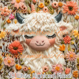 3D White Highland Floral - Fabric