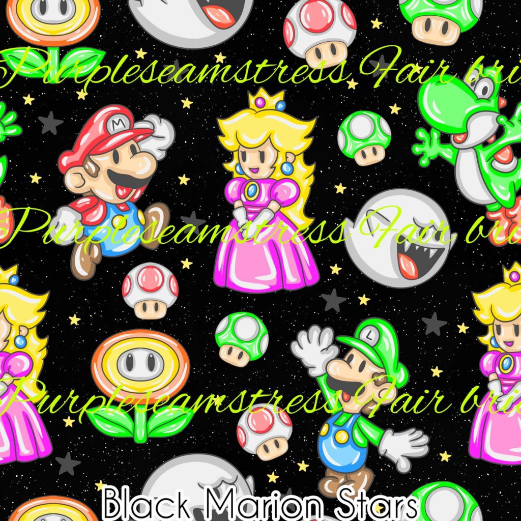 Black Mario Stars – Purpleseamstress Fabric