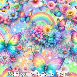 Rainbow Butterflies & Floral - Fabric