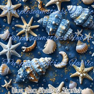 Blue Seashells & Star Fish - Fabric