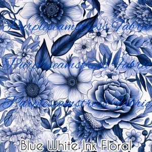 Blue White Ink Floral - Fabric