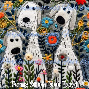 Funny Stitch Dog Floral - Fabric