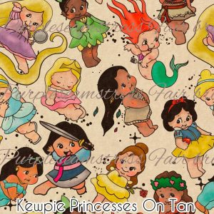 Kewpie Princesses on Tan - Fabric