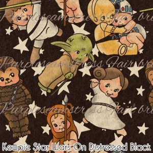 Kewpie Star Wars on Distressed Black - Fabric