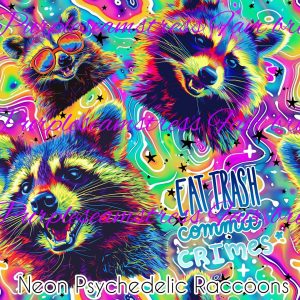 Neon Psychedelic Raccoons - Fabric