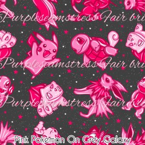 Pink Pokemon on Grey Galaxy - Fabric