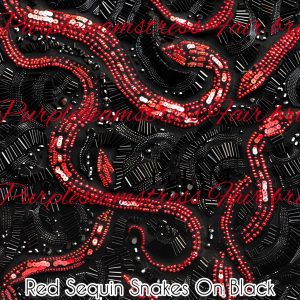 Red Sequin Snakes on Black - Fabric