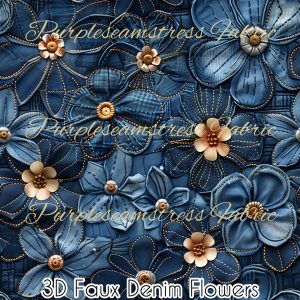 3D Faux Denim Flowers - Fabric