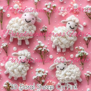 3D Floral Sheep on Pink - Fabric