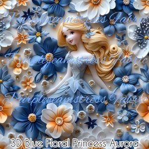3D Blue Floral Princess Aurora - Fabric