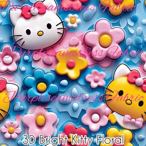 3D Bright Kitty Floral - Fabric