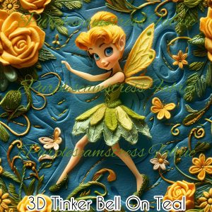 3D Tinker Bell on Teal - Fabric