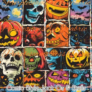 Comic Style Jack O's & Skulls - Fabric