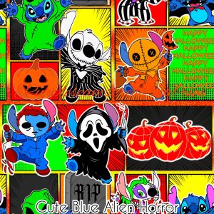 Cute Blue Alien Horror - Fabric