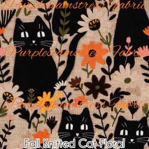 Fall Knitted Cat Floral - Fabric