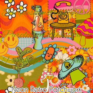 Neon Retro Patchwork - Fabric