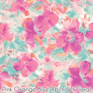 Pink Orange Blue Abstract Floral - Fabric