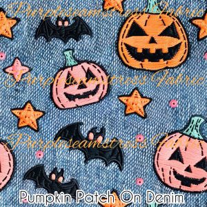 Pumpkin Patch on Denim - Fabric