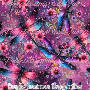 Purple Luminous Dragonflies - Fabric