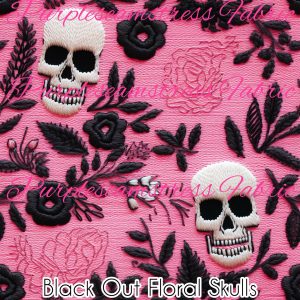 Black Out Floral Skull - Fabric