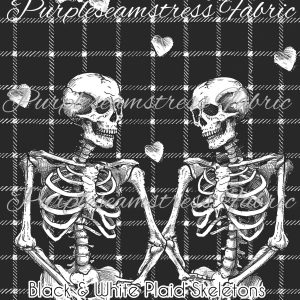 Black & White Plaid Skeletons - Fabric