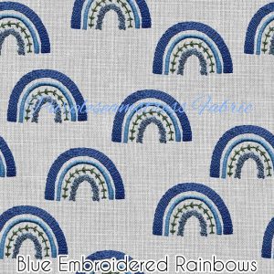 Blue Embroidered Rainbows - Fabric
