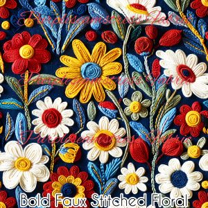 Bold Faux Stitched Floral - Fabric