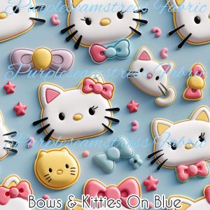 Bows & Kitties on Blue - Fabric