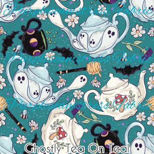 Ghostly Tea on Teal - Fabric