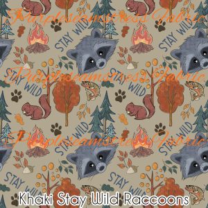 Khaki Stay Wild Raccoons - Fabric