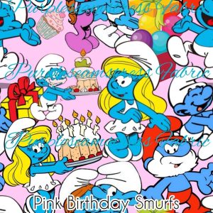Pink Birthday Smurfs - Fabric