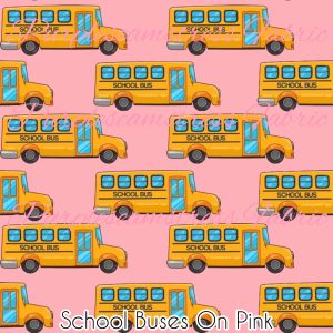 School Buses on Pink - Fabric