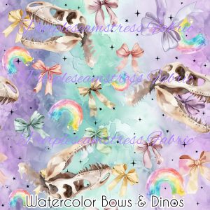 Watercolor Bows & Dinos - Fabric