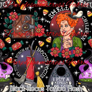 Black Hocus Tattoo Flash - Fabric