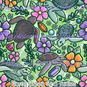 Floral Green Sea Turtles - Fabric