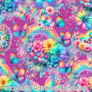 Magenta Rainbow Butterflies - Fabric