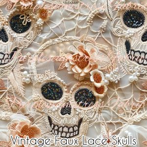 Vintage Faux Lace Skulls - Fabric