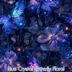 Blue Crystal Butterfly Floral - Fabric