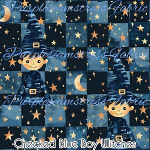 Checkered Blue Boy Witches - Fabric