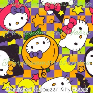 Checkered Halloween Kitty Heads - Fabric